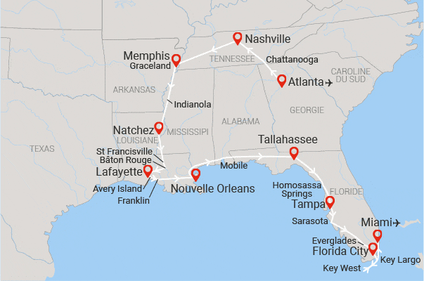 Circuit Panorama des Etats du Sud Est Américain Etats Unis