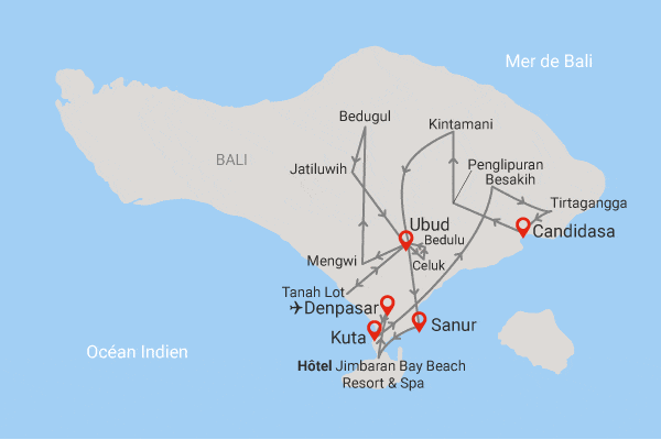 Combiné circuit et hôtel Balade à Bali + extension balnéaire à Jimbaran denpasar Bali