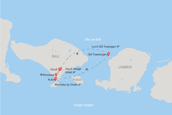 Combiné hôtels Trios balinais - Ubud, Gili Trawagan, Kuta (Ubud Village, Lumi Gili Trawangan, Mamaka by Ovolo) denpasar Bali