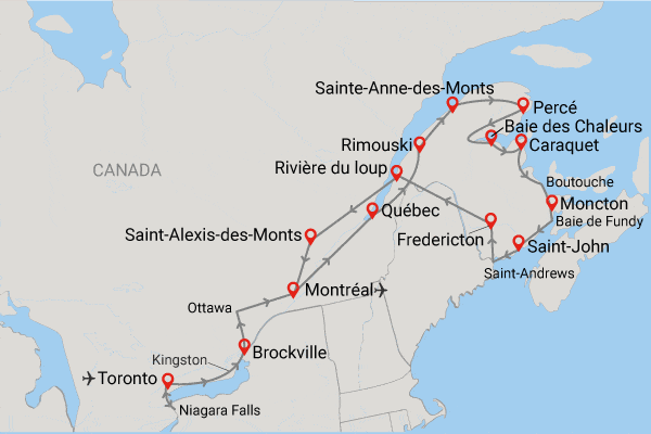 Circuit Tout l'Est Canadien, de l'Ontario à la Gaspésie toronto Canada