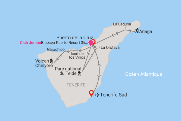 Circuit Randonnée entre océan et Teide, logement au Club Jumbo Bluesea Puerto Resort tenerife Canaries