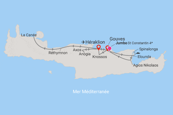 Circuit Trésors Crétois, logement au Club Jumbo St Constantin gouves Crète