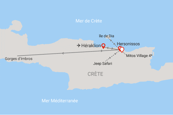 Circuit Entre terre et mer crétoises, base logement Mitos Village heraklion Crète