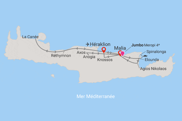 Circuit Trésors Crétois, logement au Club Jumbo Meropi malia Crète