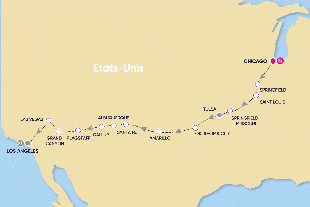Circuit Centenaire Route 66 chicago Etats-Unis
