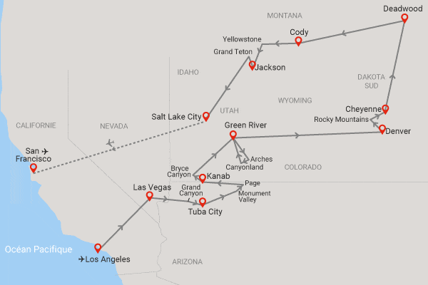 Circuit A l'Assaut du Grand Ouest Sauvage et extension San Francisco los_angeles Etats-Unis