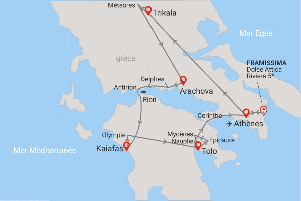 Combiné circuit et hôtel Grand Tour de Grèce et extension 3 nuits Framissima Dolce Attica athenes Grece