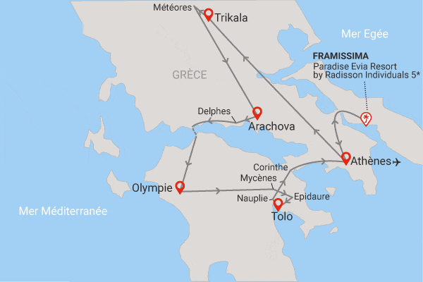 Combiné circuit et hôtel Grand Tour de Grèce 4* (maximum 24 participants) et extension 3 nuits au Framissima Paradise Resort Evia by Radisson Individuals athenes Grece