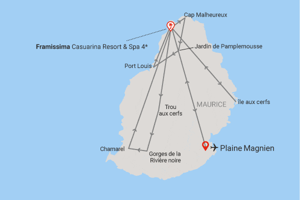 Circuit Horizons mauriciens, base logement au Framissima Casuarina Resort & Spa trou_aux_biches Ile Maurice