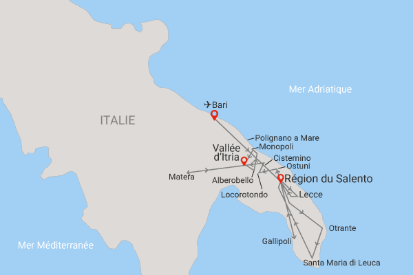 Autotour Balade sur les Routes Sauvages des Pouilles, arrivée Bari bari Italie