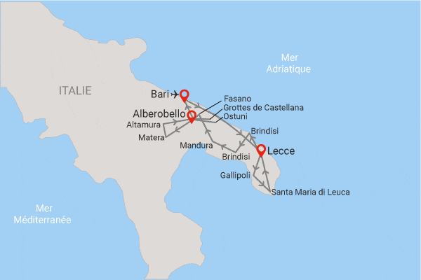 Autotour Les Pouilles et le Salento au volant, arrivée Bari bari Italie