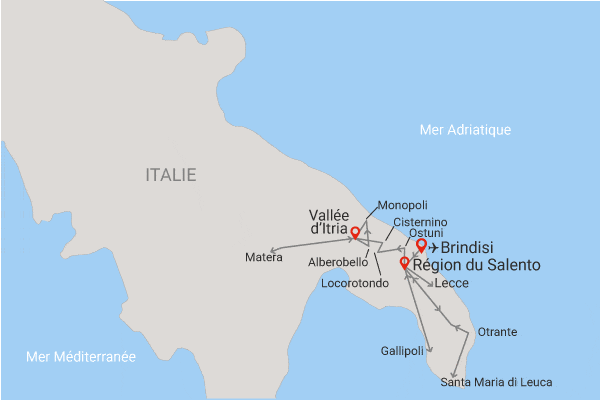 Autotour Balade sur les routes sauvages des Pouilles, arrivée Brindisi brindisi Italie