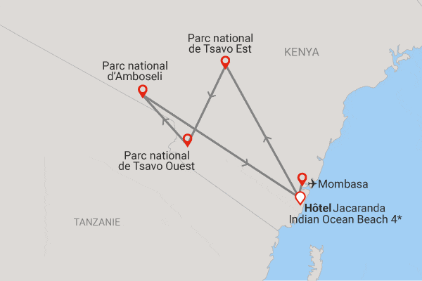 Combiné circuit et hôtel Jacaranda Indian Ocean Beach Resort 4* avec 3 nuits Tsavo Est/Ouest/Amboséli diani_beach Kenya