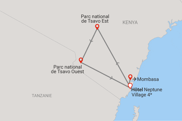 Combiné circuit et hôtel Neptune Village 4* avec 2 nuits Tsavo Est / Ouest diani_beach Kenya