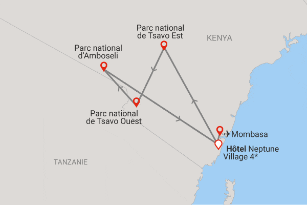 Combiné circuit et hôtel Neptune Village 4* avec 3 nuits Tsavo Ouest / Amboseli / Tsavo Est diani_beach Kenya