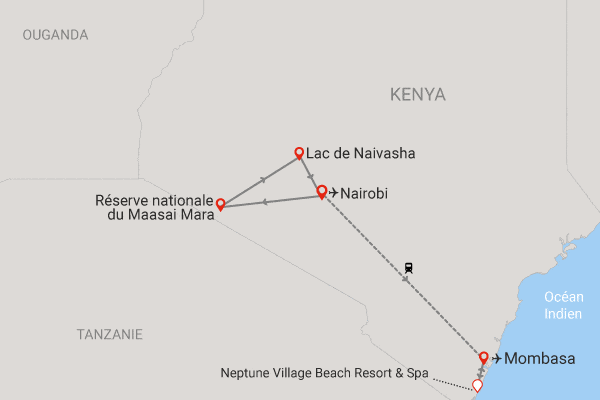 Combiné circuit et hôtel Safari Masai Mara (4 nuits) + extension au Neptune Village diani_beach Kenya