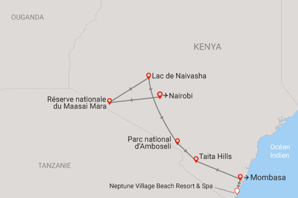 Combiné circuit et hôtel Safari Masai Mara (6 nuits) + extension au Neptune Village diani_beach Kenya