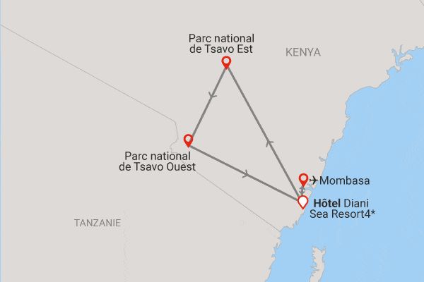Combiné circuit et hôtel Diani Sea Resort avec 2 nuits safari Tsavo Est/Ouest mombasa Kenya