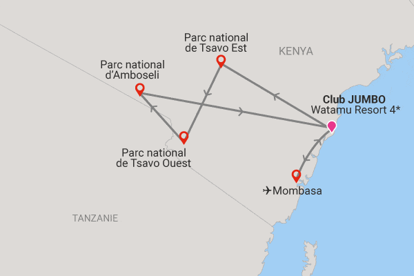 Combiné circuit et hôtel Jumbo Resort Watamu 4* avec 3 nuits Tsavo est / ouest et Amboseli mombasa Kenya