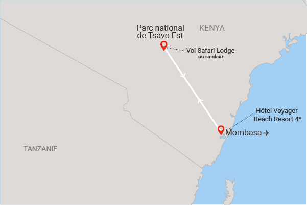 Combiné circuit et hôtel Safari Tsavo et plage de Mombasa mombasa Kenya