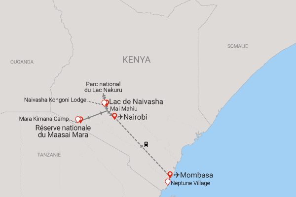 Circuit Safari Express, lacs et savane du Kenya (circuit privatif) + extension au Neptune Village nairobi Kenya