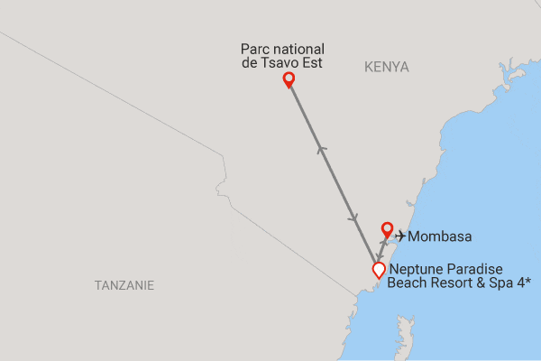Combiné circuit et hôtel Neptune Paradise Beach Resort & Spa 4* avec 1 nuit Tsavo Est ukunda Kenya