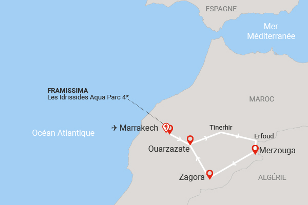 Combiné circuit et hôtel Boucles Sahariennes en 4x4 et extension Framissima Les Idrissides (3 nuits) marrakech Maroc