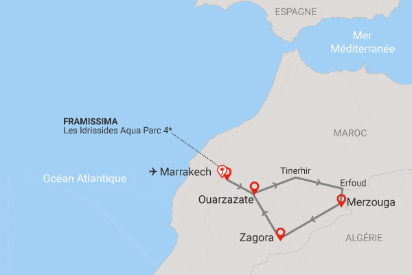 Combiné circuit et hôtel Boucles Sahariennes en 4x4 et extension Framissima Les Idrissides marrakech Maroc