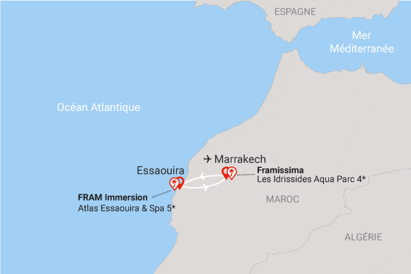 Combiné hôtels Framissima Les Idrissides Aqua Parc et Fram Immersion Atlas Essaouira marrakech Maroc