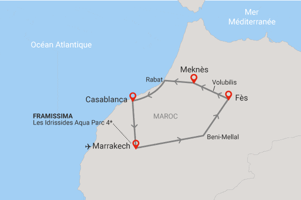 Combiné circuit et hôtel Les Villes Impériales et extension Framissima Les Idrissides (7 nuits) marrakech Maroc