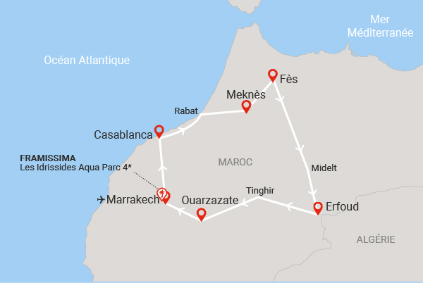 Circuit Richesses des villes impériales au grand sud marocain + extension Framissima Idrissides Aqua Parc 4* 7 nuits marrakech Maroc