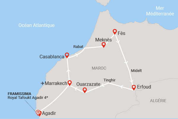 Circuit Richesses des villes impériales au grand sud marocain + extension Framissima Royal Tafoukt Agadir Resort & Spa 7 nuits marrakech Maroc