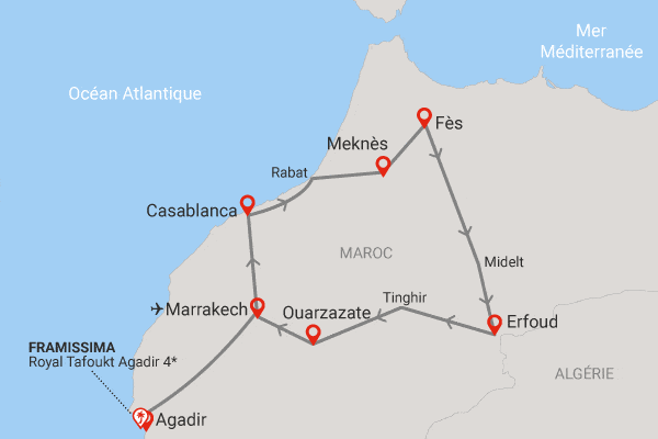 Circuit Richesses des villes impériales au grand sud marocain + extension Framissima Royal Tafoukt Agadir Resort & Spa marrakech Maroc