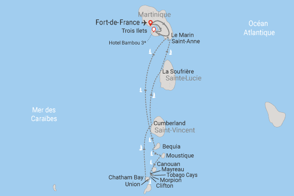 Croisière Passion Grenadines et extension 3 nuits à l'hôtel Bambou Resort fort_de_france Martinique