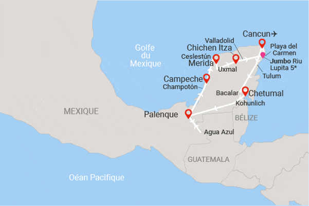 Combiné circuit et hôtel Merveilles du Yucatan & Extension 3 nuit au Club Jumbo Riu Lupita cancun Mexique