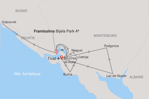 Circuit Couleurs du Monténégro, logement au Framissima Bijela Park tivat Montenegro