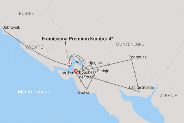 Circuit Couleurs du Monténégro, logement au Framissima Kumbor tivat Montenegro