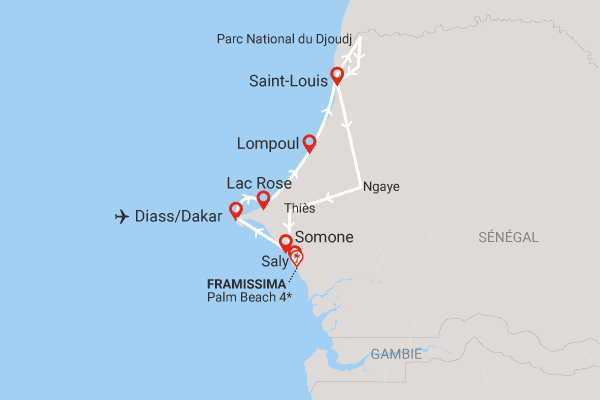 Combiné circuit et hôtel Les Oasis du Sénégal + Extension 3 Nuits Framissima Palm Beach dakar Senegal