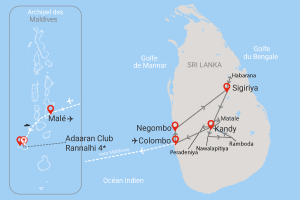 Combiné circuit et hôtel Authentique Sri Lanka 3* & extension Maldives au Fram Sélection Adaaran Club Rannalhi colombo Sri Lanka