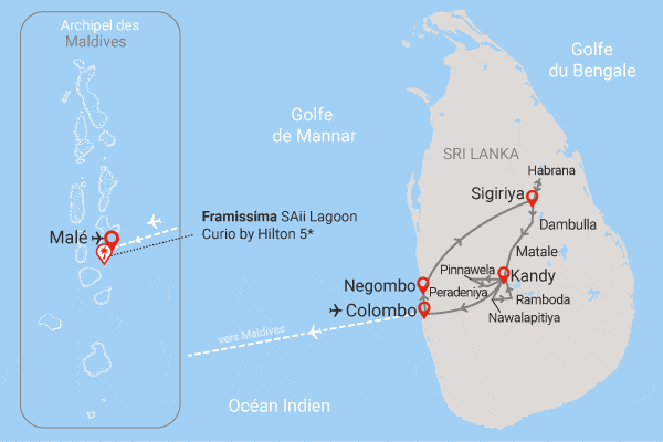 Combiné circuit et hôtel Authentique Sri Lanka 3* & extension Maldives au Framissima Evasion Saii Lagoon 5* avec vols Qatar Airways colombo Sri Lanka