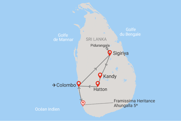 Combiné circuit et hôtel Couleurs de Ceylan + extension Framissima Heritance Ahungalla colombo Sri Lanka
