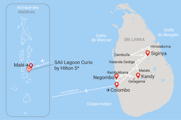 Combiné circuit et hôtel Cœur de Ceylan 3* & plage du Framissima Evasion Saii Lagoon aux Maldives Colombo Sri Lanka