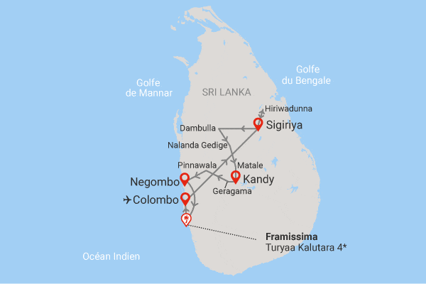 Combiné circuit et hôtel Cœur de Ceylan 3* & plage du Framissima Evasion Turyaa Kalutara colombo Sri Lanka