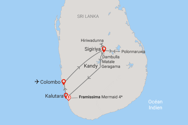 Combiné circuit et hôtel Royaume de Ceylan (collectif) & plage au Framissima Mermaid colombo Sri Lanka