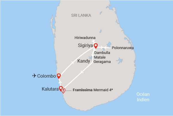 Circuit Royaume de Ceylan (privatif) & plage au Framissima Mermaid colombo Sri Lanka