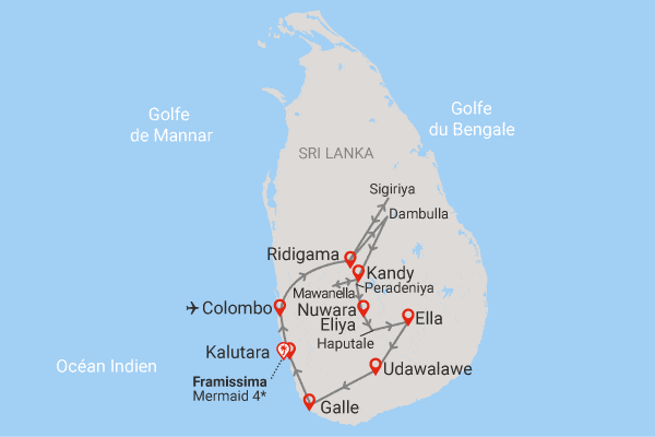 Combiné circuit et hôtel Nature et Histoire du Sri Lanka (privatif) & plage au Framssima Mermaid colombo Sri Lanka