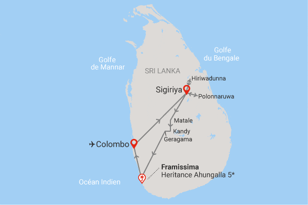 Combiné circuit et hôtel Royaume de Ceylan (collectif) & plage au Framissima Heritance Ahungalla colombo Sri Lanka