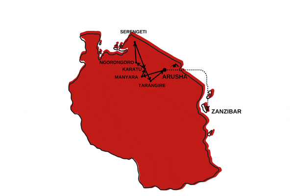 Combiné circuit et hôtel Des Lodges de Tanzanie à l'Archipel de Zanzibar, plage de Kiwengwa arusha Tanzanie