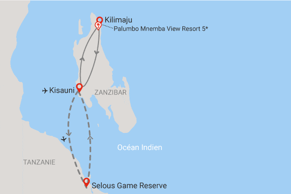 Combiné circuit et hôtel Palumbo Mnemba View Resort 4* sup avec 2 nuits au Parc de Selous zanzibar Tanzanie