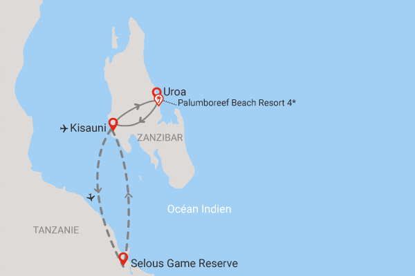 Combiné circuit et hôtel PalumboReef Beach Resort 4* avec 1 nuit au Parc de Selous zanzibar Tanzanie